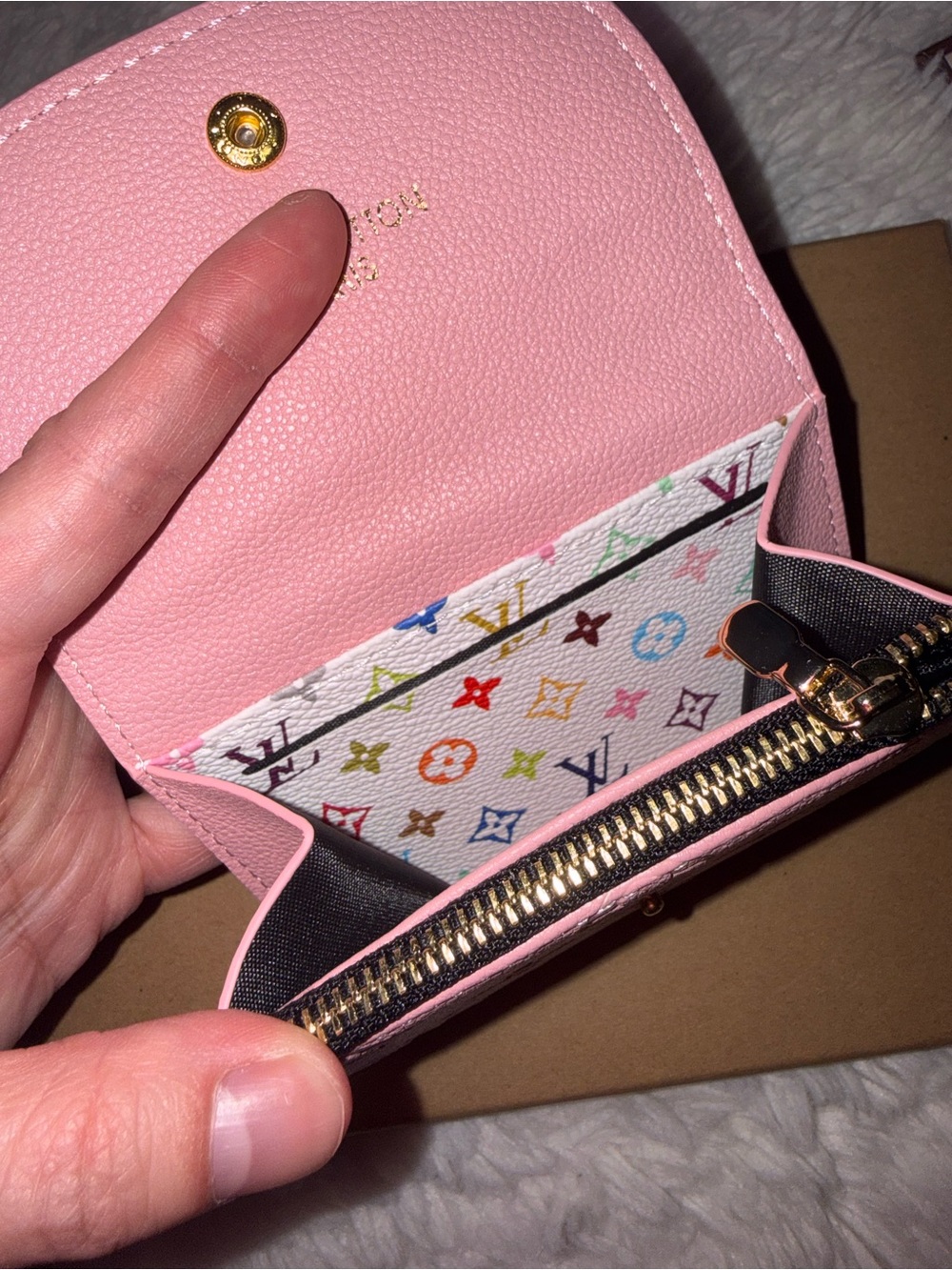 Pink Embossed Monogram Compact Wallet - Picture 2 of 4